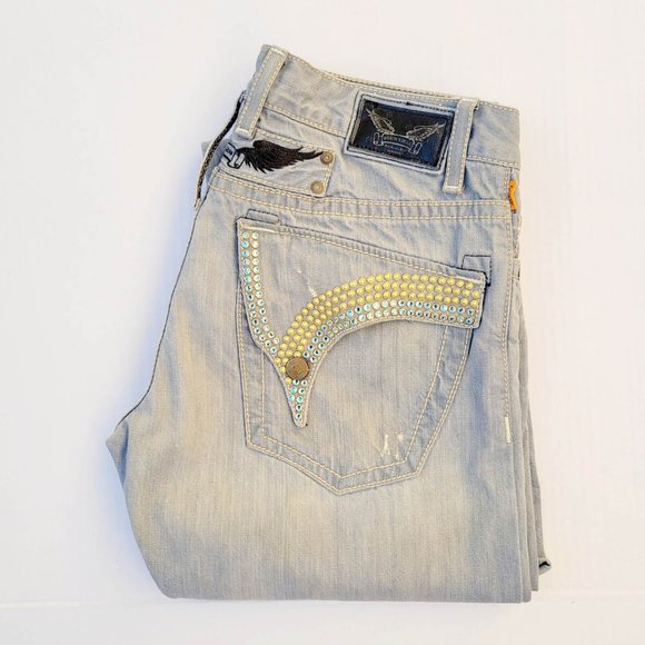 New Men's ROBIN'S JEAN sz 33 Arabesque Jeans with Swarovski Crystals - Picture 2 of 10